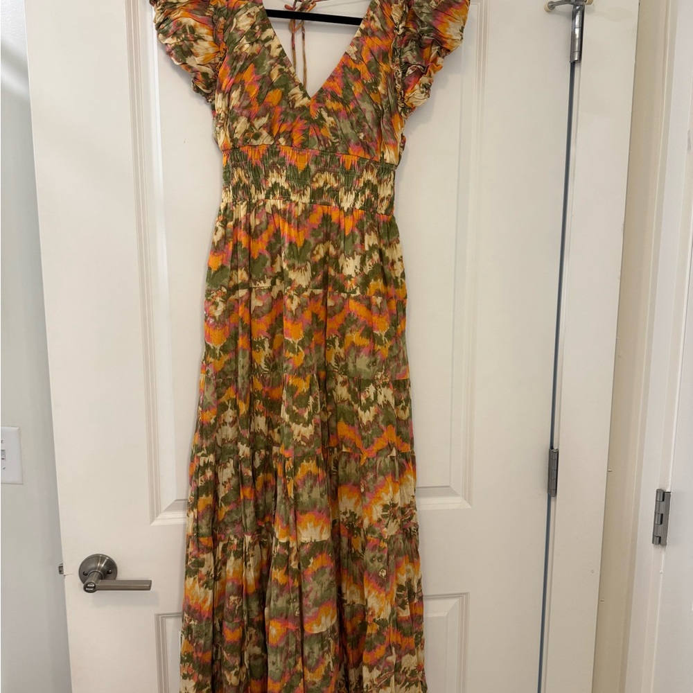 Caroline Constas Vibrant Orange and Green Maxi Dress